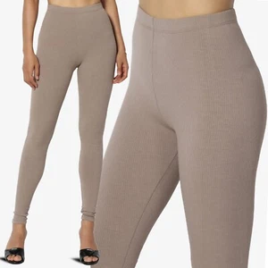 TheMogan Junior's Ribbed High Waist Full Length Leggings Stretchy Yoga Casual - Picture 1 of 14