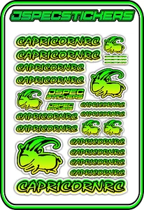 CAPRICORN RC STICKER A5 LAB 1/8 F1 1/10 TESLA ELECTRIC NITRO CAR HARD YEL GRN B - Picture 1 of 9