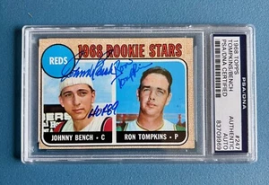 1968 Topps Johnny Bench & Ron Tompkins DUAL SIGNED RC Rookie AUTO PSA/DNA #247 - Picture 1 of 2