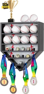 Baseballbälle Vitrine mit Meisterschaftsringen Medaillenhalter, Massivholz - Bild 1 von 6