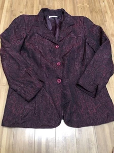 Evening Jacket Size Large By Coldwater Creek Red With Black Lace Buttons Up - Picture 1 of 6
