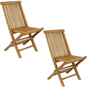 Hyannis Solid Teak Wood Folding Slat-Back Patio Chair - Set of 2 by Sunnydaze - Picture 1 of 10