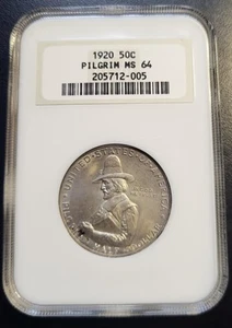 1920 U.S. Pilgrim Tercentenary Celebration Silver 50c Comm Half Dollar NGC MS 64 - Picture 1 of 2