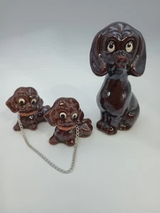 Perro Dachshund Marrón Japón Cerámica De Colección Con 2 Cachorros En Cadena MCM - Imagen 1 de 6