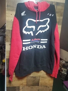 HONDA Fox Racing Black Graphic Hooded Sweatshirt Mens XL Motocross - Picture 1 of 4