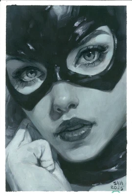 pintura original 20 х 30 cm 209Shan pinturas al óleo moderno retrato Catwoman Foto 1 de 4