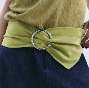 ZARA NWT LIME GREEN LEATHER BELT PIERCING BUCKLE SIZE 30 - Picture 1 of 6
