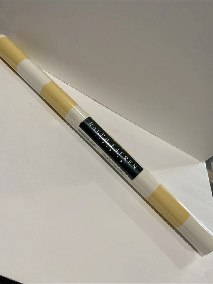 Vtg. Ralph Lauren Wallpaper Yellow & White Stripe Double Roll 60 sqft 24” - Image 1 of 4