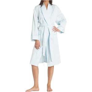 $130 P Jamas Women's Blue Pima Cotton Sugar Plums Cordedge Peru Belted Robe Sz M - Picture 1 of 10