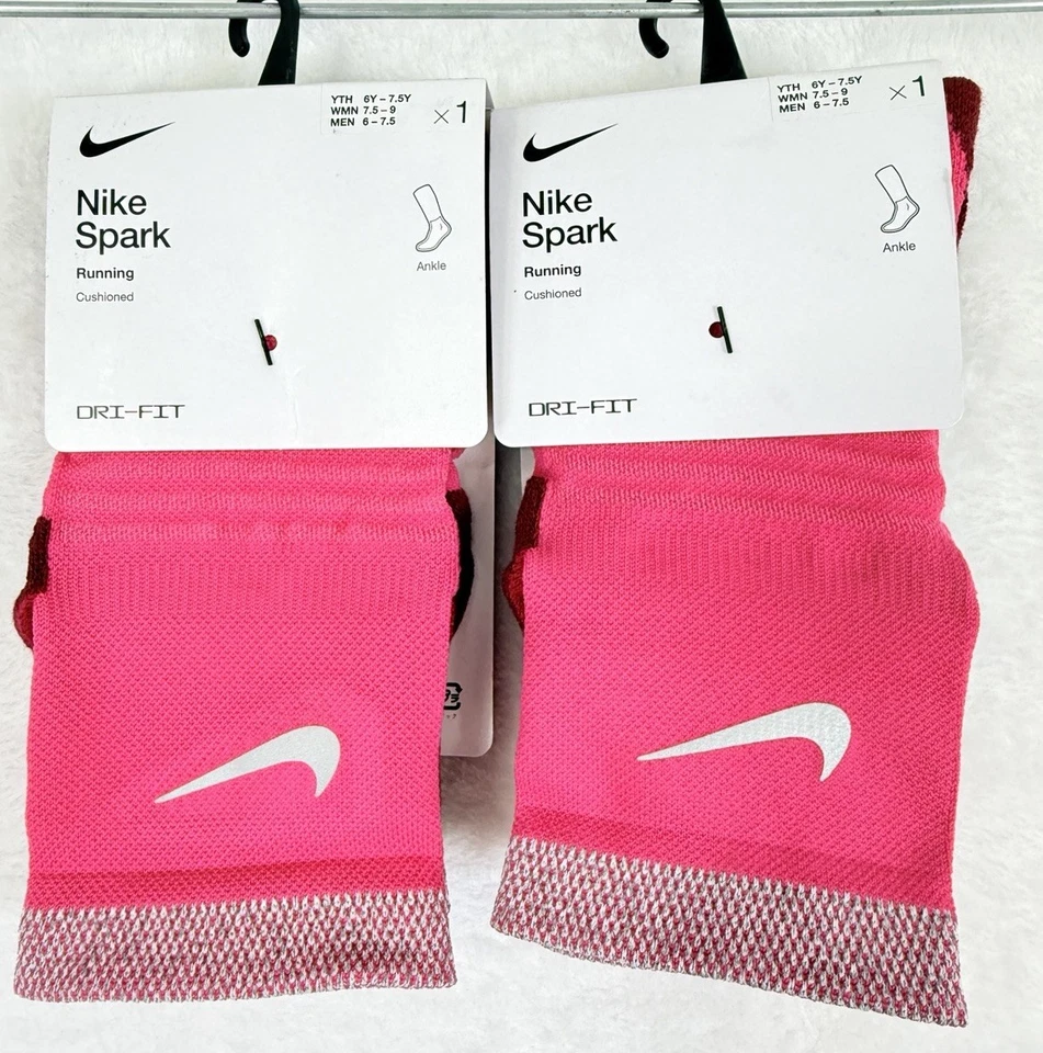 Nike Spark Calcetines Tobillo Acolchados Correr Rosa Lote De 2 Mujeres 7.5-9 Hombres 6-7.5 Nuevos Foto 1 de 3