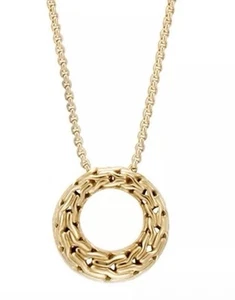 John Hardy 18K Yellow Gold Necklace with Wheat Woven Circle Pendant. - Picture 1 of 11