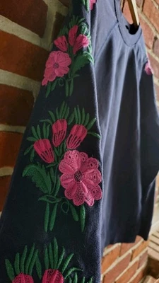 J Crew womens small black label shirt with floral sleeves - Image 1 of 4