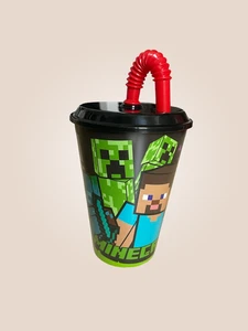 Stor Minecraft Becher Steve mit Deckel und Strohhalm | unbenutzt - Bild 1 von 4