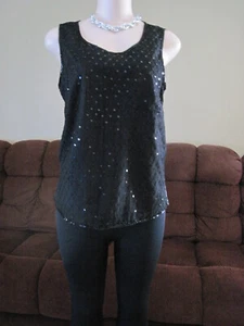 Cynthia Taylor 100% silk Sleeveless BLACK Embellished pullover Top. size L. NWT - Picture 1 of 7