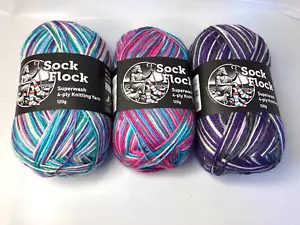 x3 120g 4ply Sock Yarn 75% SuperWash NZ Wool 25% Polyamide - 360g of Sock Flock - Picture 1 of 12