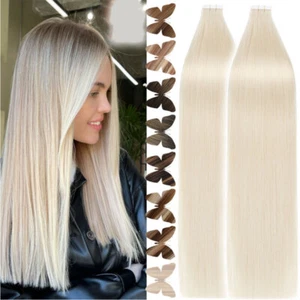 THICK Russian Tape In Skin Weft Remy Human Hair Extensions FULL HEAD Balayage US - Picture 1 of 43