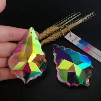 5pcs 76mm AB Color Maple Leaf Crystal Plated Prism Pendant Lamp Light SunCatcher - Image 1 of 4