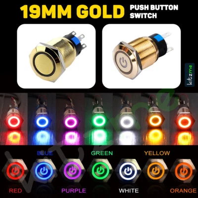 KITZME 19mm Self lock Momentary Gold Plated Brass Push Button Light Switch Lamp Power