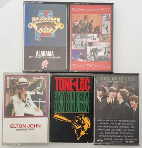 5 Cassette Tapes: The Beatles, Elton John, Alabama, Earth, Wind + Fire, Tone-Loc - Imagen 1 de 8