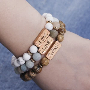 New Chakra Beaded Women Natural Stone Inspirational Bangle Beads Bracelet Cuff - Picture 1 of 10
