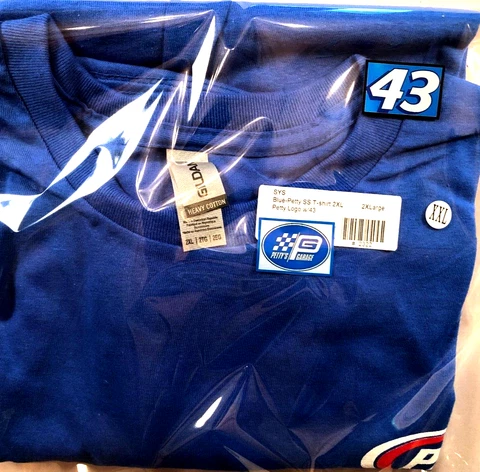 NEW! Richard Petty #43 PETTY'S GARAGE Official Petty 43 Logo Blue 2XL T-Shirt Cover