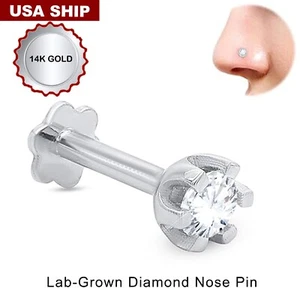 Spilla naso perno posteriore vite diamante GH/VS coltivato in laboratorio oro bianco 14 carati 0,11 ct - Foto 1 di 11
