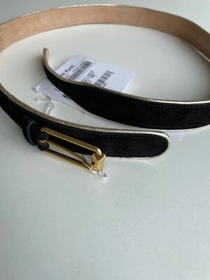 CINTURÓN EMILIO PUCCI GAMUZA CUERO Negro con ribete dorado Hecho en Italia NUEVO £350 Foto 1 de 4