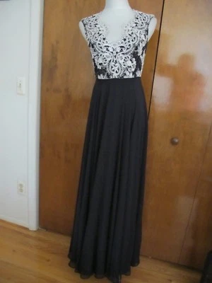 Aidan Mattox Women's Black Detailed Floral Lace Evening Maxi A-line Dress 4 New - Изображение 1 из 4