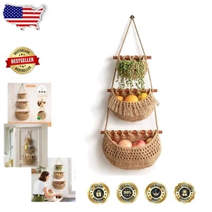 Stylish 3-Tier Jute Wall Baskets - Perfect for Kitchen & Bathroom Storage - Picture 1 of 10