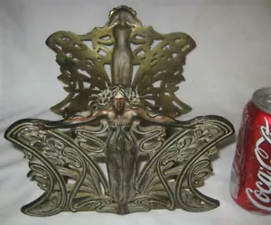 ANTIQUE USA ART NOUVEAU LADY WOMAN CAST IRON BRASS BRONZE BOOK RACK BOOKENDS US - Picture 1 of 9