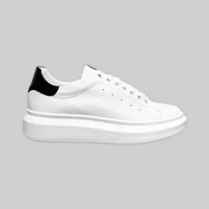 Sneakers Scarpe ML Uomo In Vera Pelle Bianco/Nero Made in Italy - Afbeelding 1 van 2