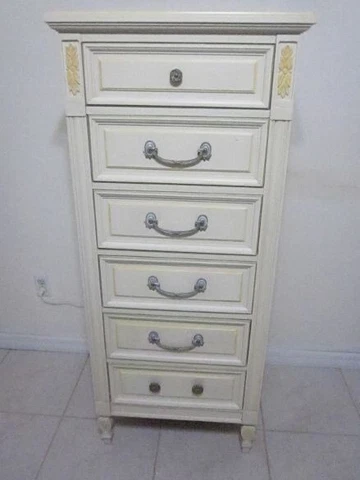 Vintage Wood Lingerie Dresser Chest Six drawer By Dixie Cream Color Cover