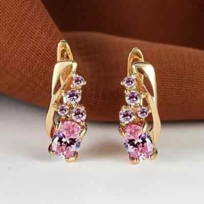 2Ct Oval Cut Lab-Created Pink Sapphire Hoop Pretty Earrings 14K Rose Gold Plated - Изображение 1 из 3