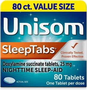 Unisom SleepTabs Nighttime Sleep Aid – 80 Tablets Doxylamine Succinate 25mg OTC - Picture 1 of 6