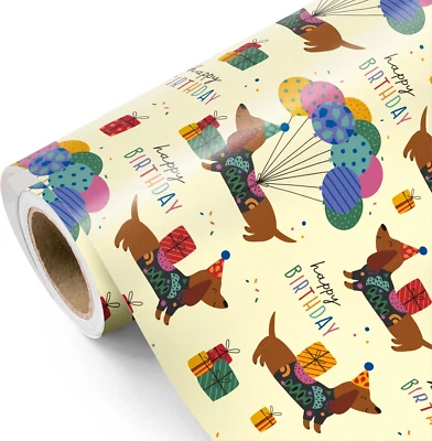 Dog Wrapping Paper - Mini Roll - 17 Inch X 9.8 Feet - Yellow Puppy, Perfect for - Image 1 of 4