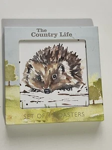 Leonardo Country Life Coasters Set of 4 Jennifer Rose Hedgehog Design New - Picture 1 of 3