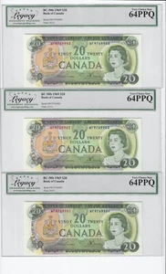 1969  BOC BC-50b, $20 Law/Bou SN# WF 9769981/2/3 Legacy 64 PPQ  (3) Sequential  - Picture 1 of 2
