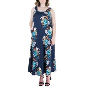 24seven Women's Floral Print Sleeveless Pocket Maxi Dress Sz 3X, Navy Floral - Picture 1 of 3