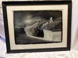 Framed And Signed B&W Photo Print Mountain Side Volcano Village Landscape 25x20” - Bild 1 von 4