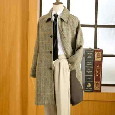 Men's Tweed Balmacaan Herringbone Overcoat Classic Style Winter Outwear 2025 - Image 1 of 4