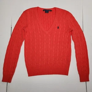 Ralph Lauren Sport Pullover V-Ausschnitt Zopfmuster Damen Größe M Orange - Bild 1 von 6