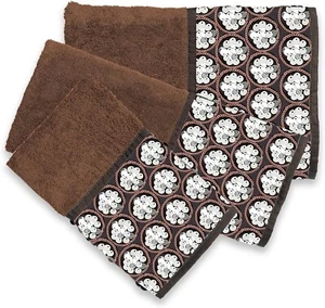 Popular Bath Sinatra 3 Piece Bath Towel,Hand and Wash Cloth Set, Brown w/Sequins - Picture 1 of 1