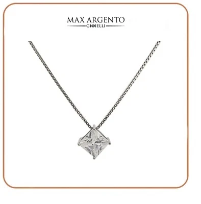 Collana Punto Luce Quadrato Gioielli Donna in Argento 925 Rodiato Oro Bianco - Immagine 1 di 4