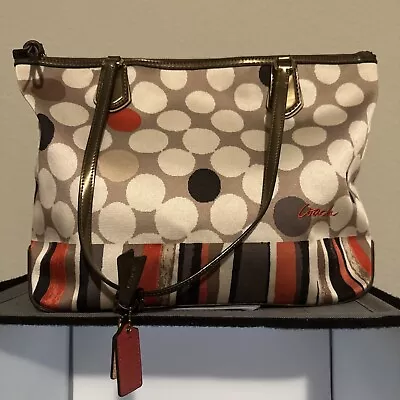 COACH Polka Dot Poppy Watercolor Tote Zip Purse 2013 25126 EUC - Image 1 of 4