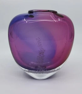 Buzz Blodgett Controlled Bubble Art Glass 6” Vase PinkPurple Signed 1995 Vintage - Picture 1 of 12