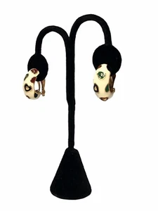 Pendientes de Clip Esmalte Vintage Forma de Corazón Verde Rojo Medio Lazo Tono Dorado Estate - Imagen 1 de 7