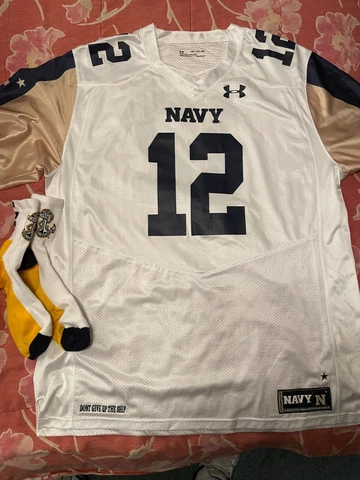 Navy Midshipmen White Football Jersey Size 2XL Under Armour plus Athletic Socks Cover