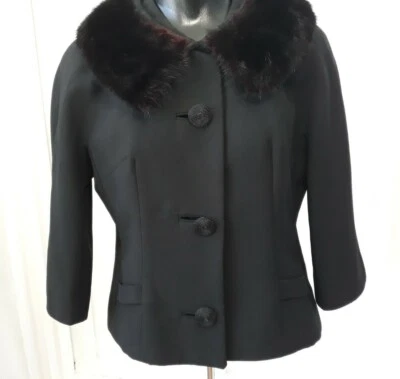 Chaqueta Blazer Adolphe Zelinka Años 50 Para Mujer Cuello de Piel Corto Forrado Mediano Foto 1 de 4