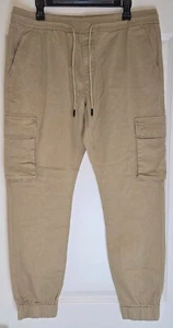 Mens Beige Cargo Jogger Pants With Elastic Waist & Cuffs Size L - Picture 1 of 3