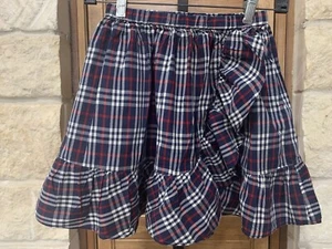 J Crew Crewcuts Girl’s Ruffled Edge Skirt Elastic Waist Blue Plaid Size 10 EUC - Picture 1 of 4